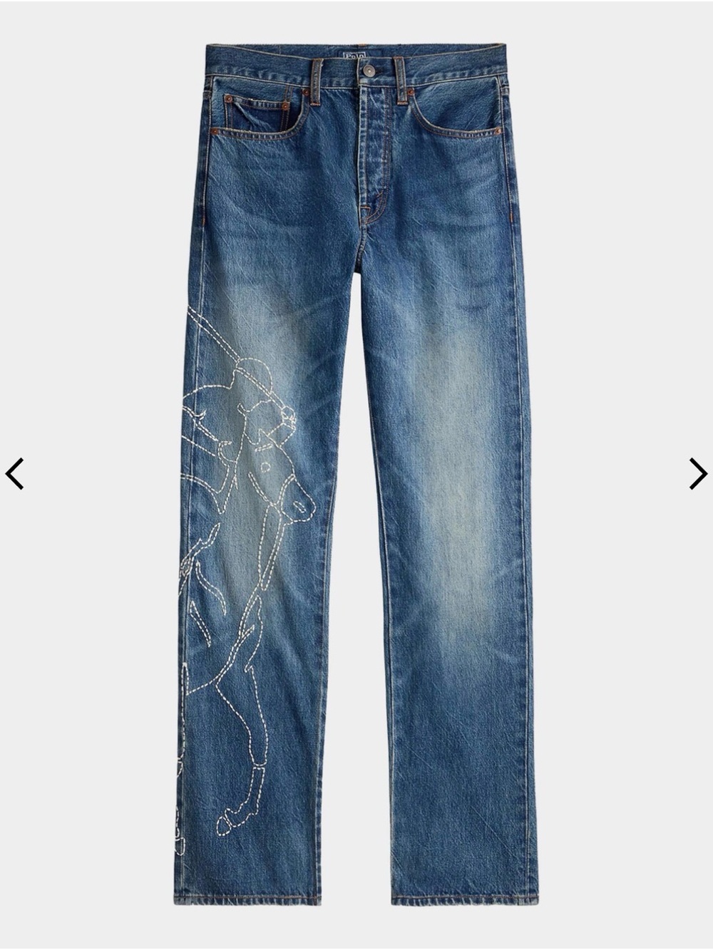 Polo by Ralph Lauren Blue Straight-Leg Jeans with White Embroidery